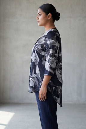 Plus Size Black Floral V Neck  SnugWeave™ Winter Top