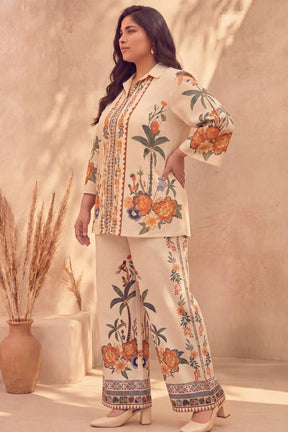 Plus Size Boho Floral Panel Print Cotton Coord Set