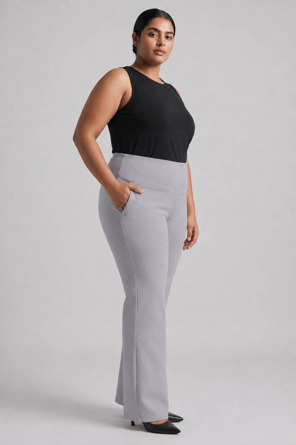Plus Size English Grey Tummy Shaper Flare Pants