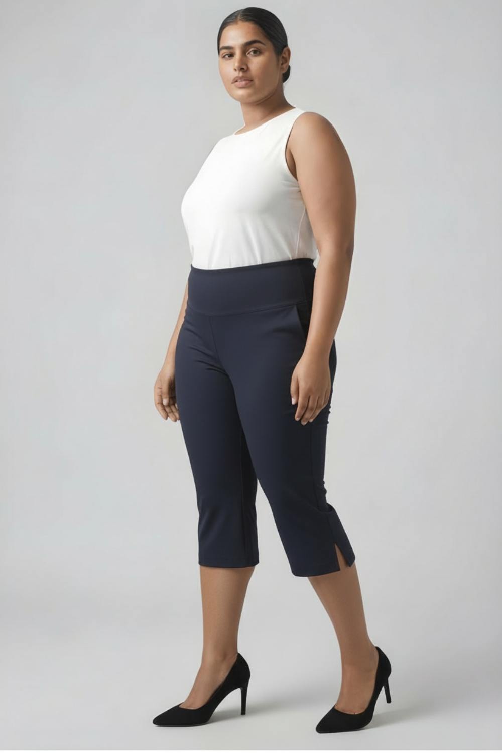 Plus Size Navy New Fit Tummy Tucker Crop Pants
