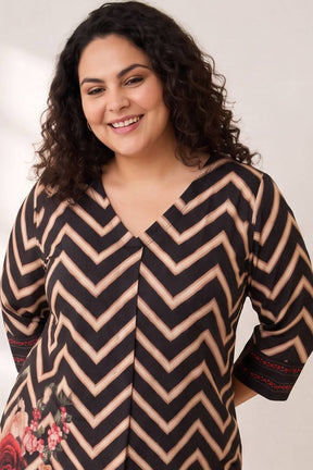 Plus Size Black Rose Chevron Print Coord Set