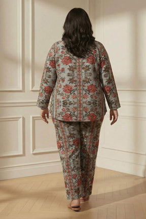 Plus Size Pink Ethnic Floral SnugWeave™ Winter Top Coord Set