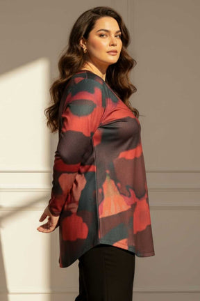 Plus Size Red Abstract SnugWeave™ Winter Top