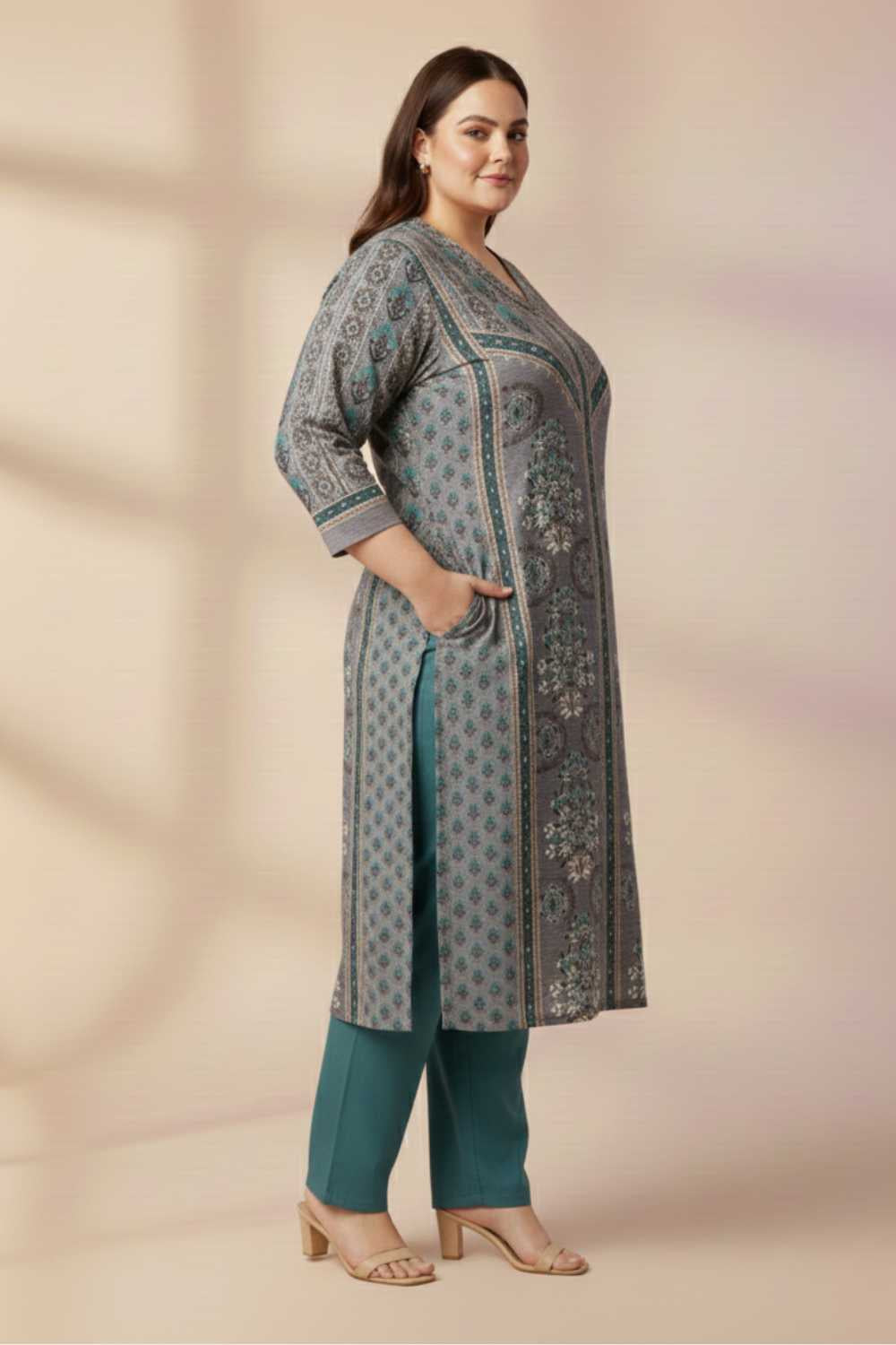 Plus Size Plus Size Blue Grey SnugWeave™ Winter Kurta