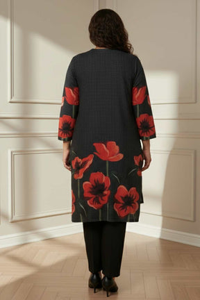 Plus Size Black Floral Borders SnugWeave™ Winter Kurta