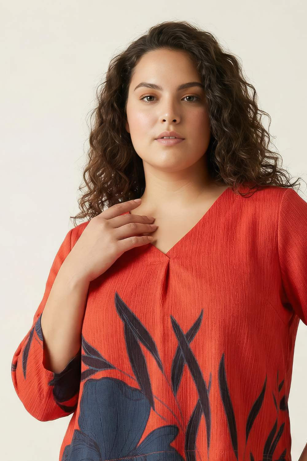 Red Teal Print Plus Size Top