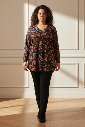 Plus Size Black Blossom V Neck  SnugWeave™ Winter Top