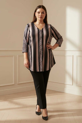 Plus Size Black Beige Stripe SnugWeave™ Winter Top