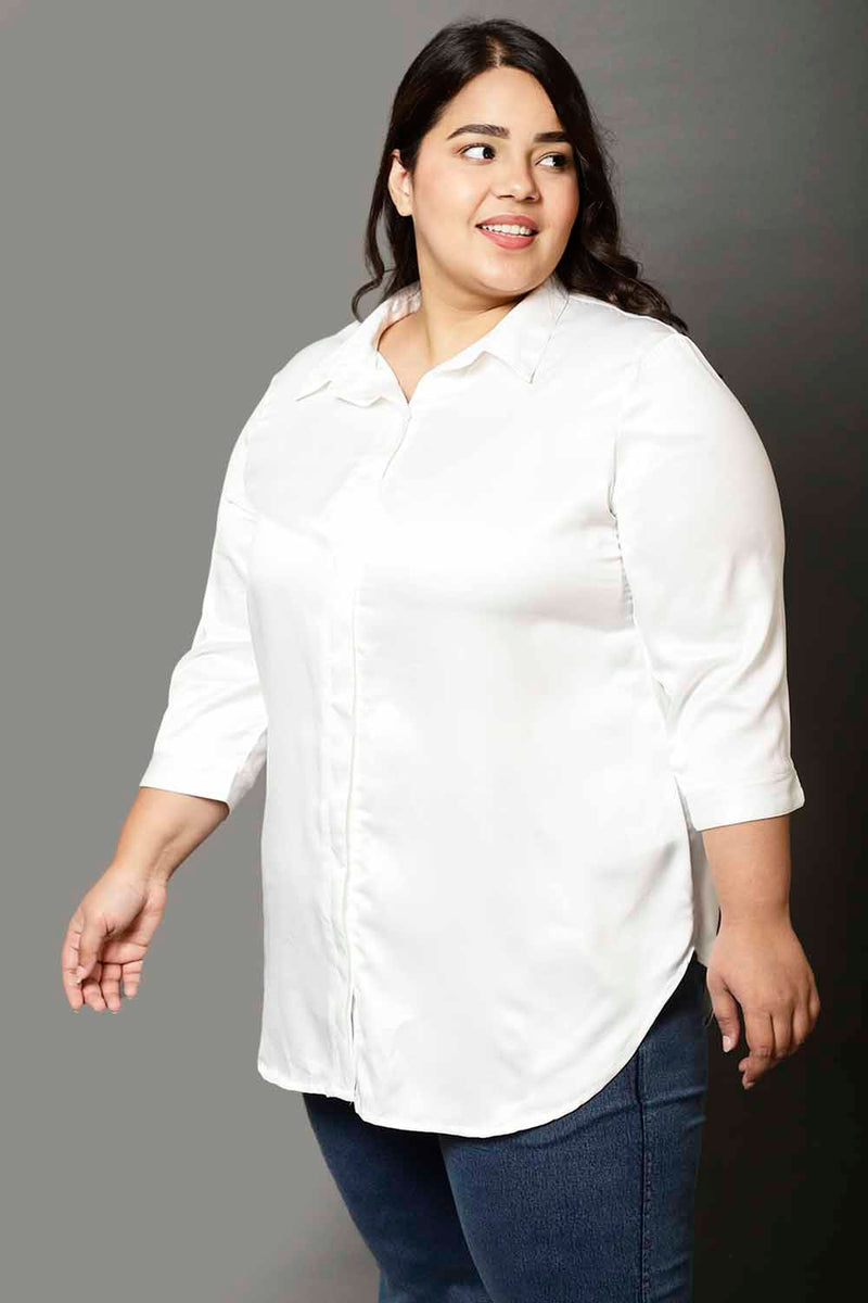 Plus Size Plus Size White Satin Shirt Online in India