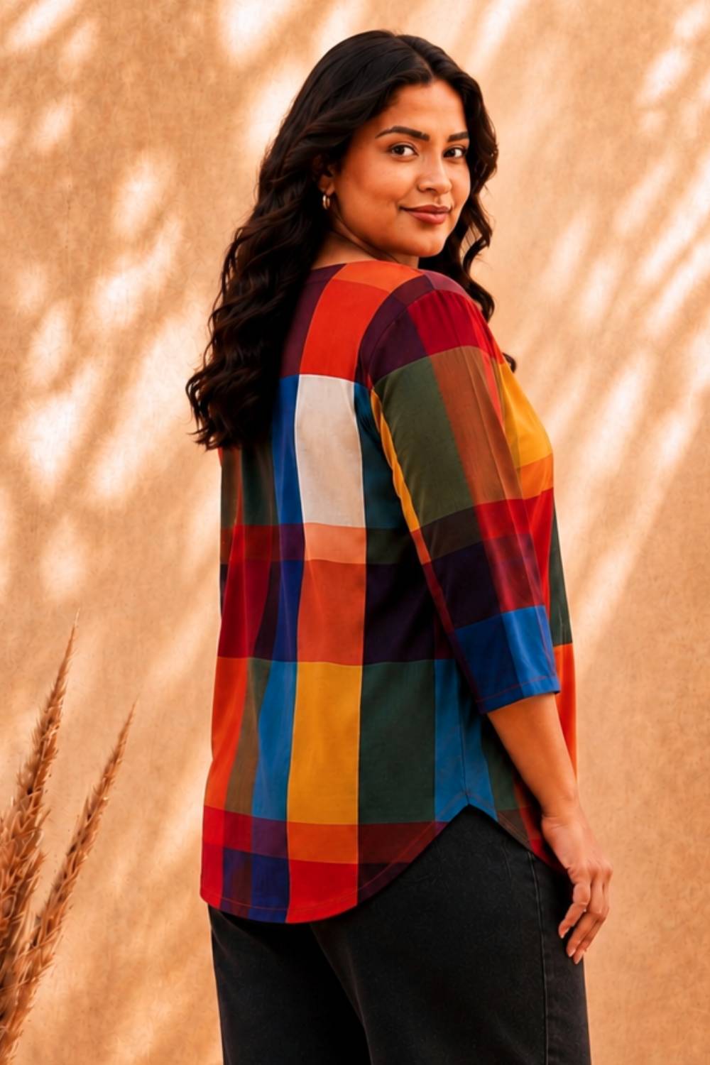 Plus Size Plus Size Checkered Breeze Print Top