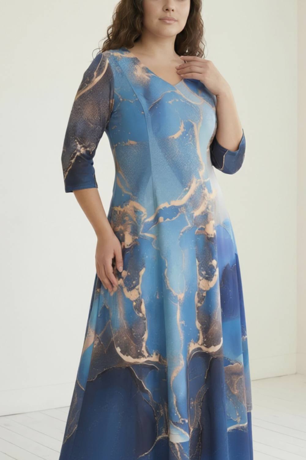 Golddust Printed Blue Plus Size Maxi Dress