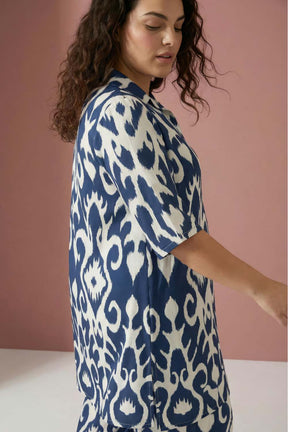 Plus Size Blue White Printed Coord Set