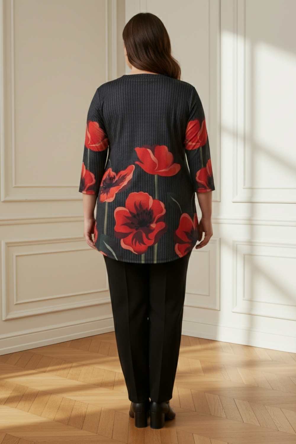 Comfortable Plus Size Black Floral Borders SnugWeave™ Winter Top