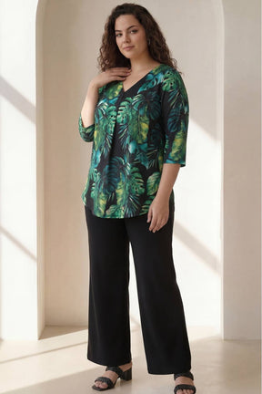 Plus Size Midnight Tropical Printed Centre Pleat Top