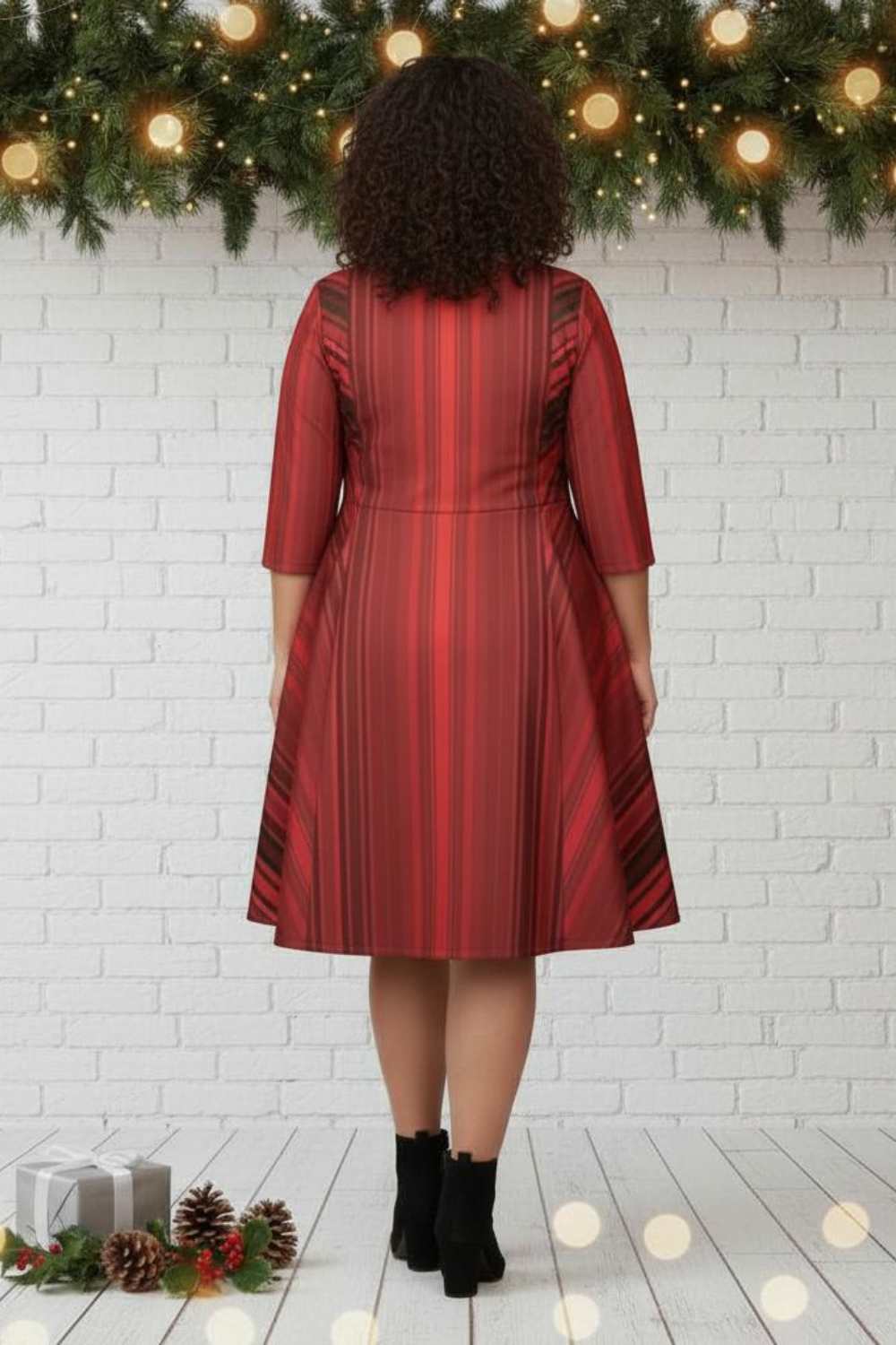 Maroon Stripes Fit Flare Dress for Women