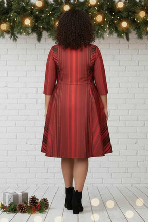 Maroon Stripes Fit Flare Dress