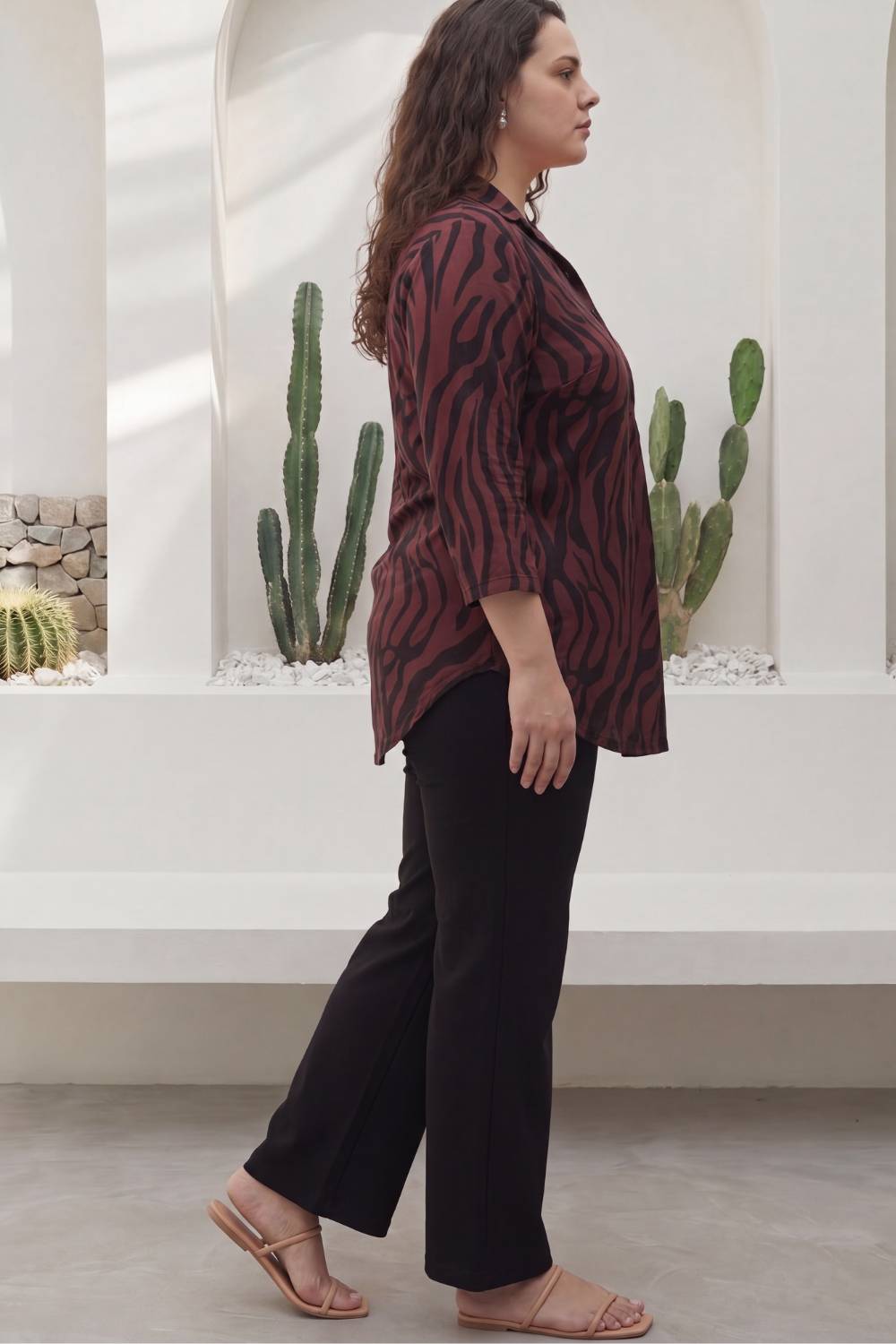Plus Size Bronze Tiger Centre Pleat Top