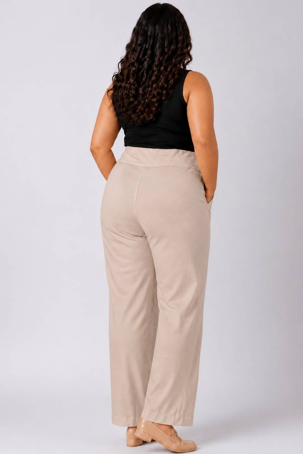 Plus Size Cream Tummy Shaping Wide Straight Pants