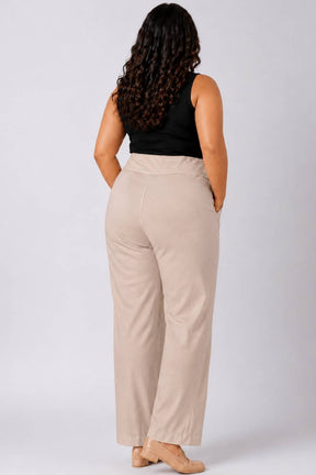 Cream Tummy Shaping Wide Straight Pants