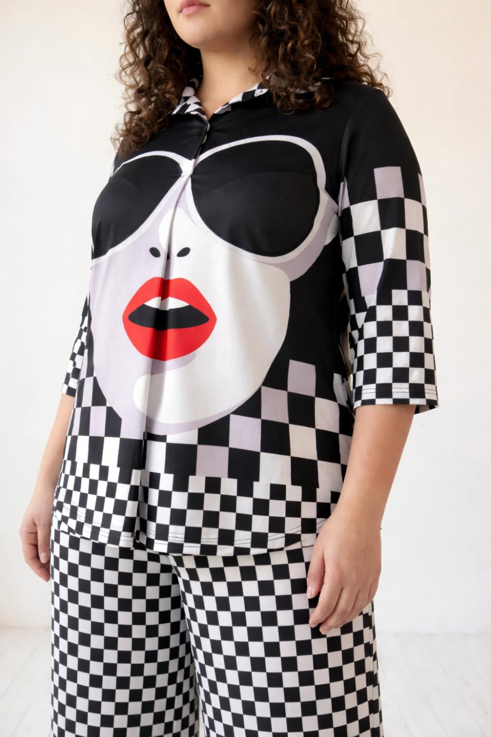 Plus Size Bold Face Checkered Coord Set for Women