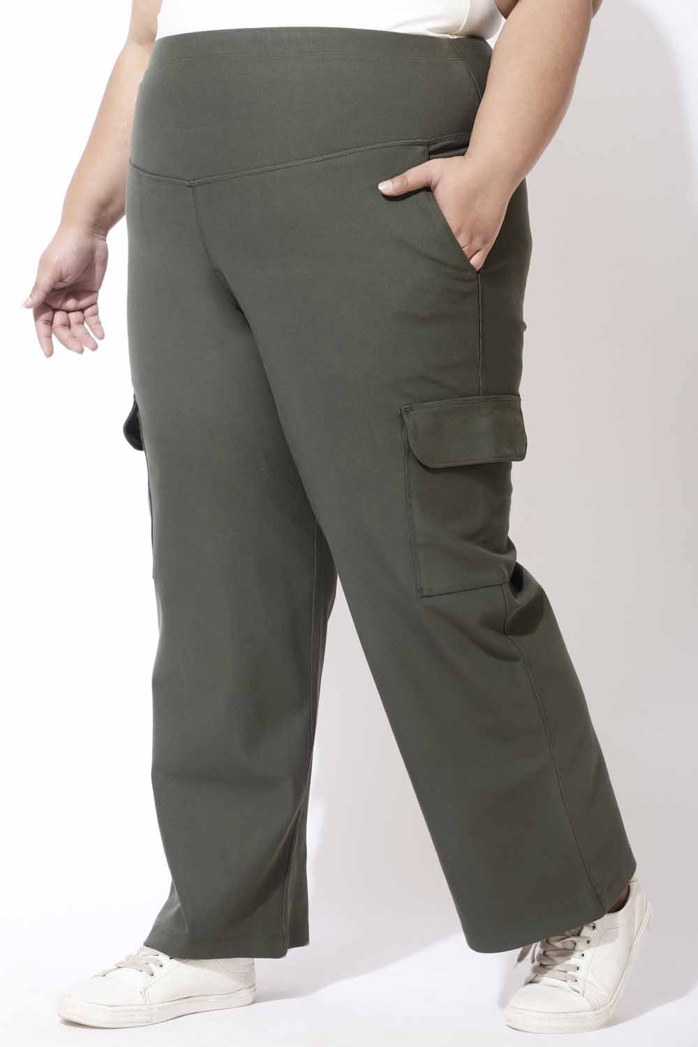 Olive Tummy Shaper Cargo Pants for Women