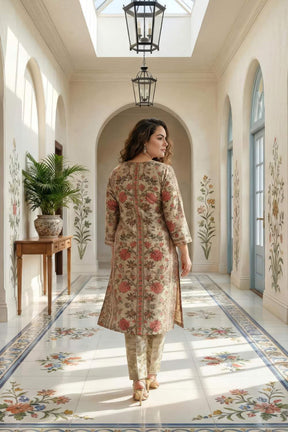 Ethnic Floral Round Neck Velvet Kurta