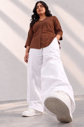 Plus Size SoftEase V Neck Brown Cotton Top