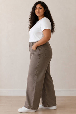 Plus Size Wide Leg Brown Jeans