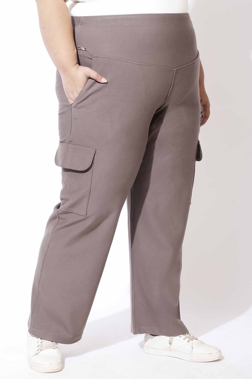 Taupe Tummy Shaper Cargo Pants for Women