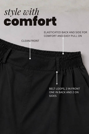 Plus Size Wide Leg Black Cotton Satin Pants