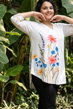 Plus Size White Floral Print Top