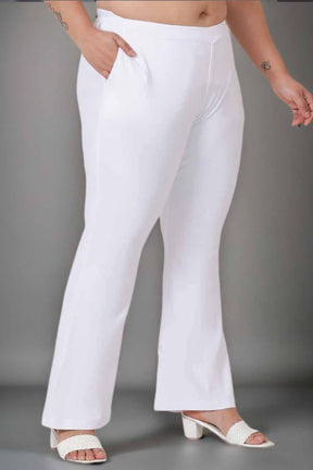 Plus Size High Waisted White Cotton Flare Pants