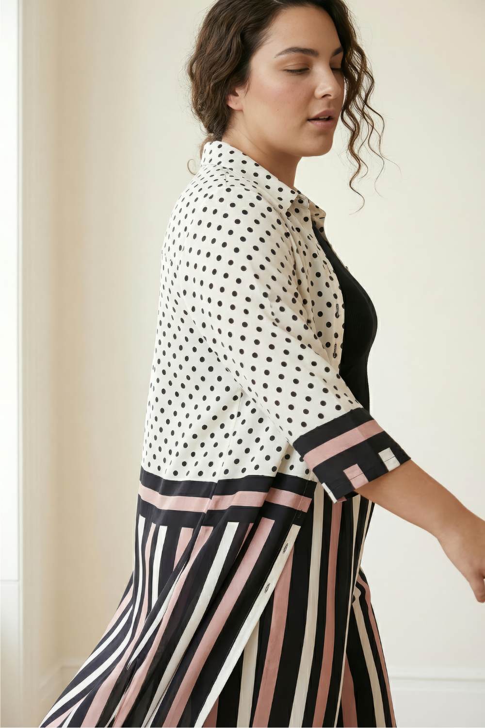 Plus Size Black Luxe Polka Stripes Coord Set