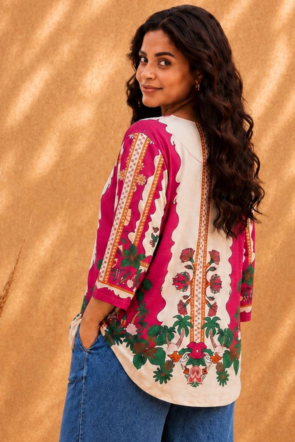 Plus Size Plus Size Pink Floral Print Top