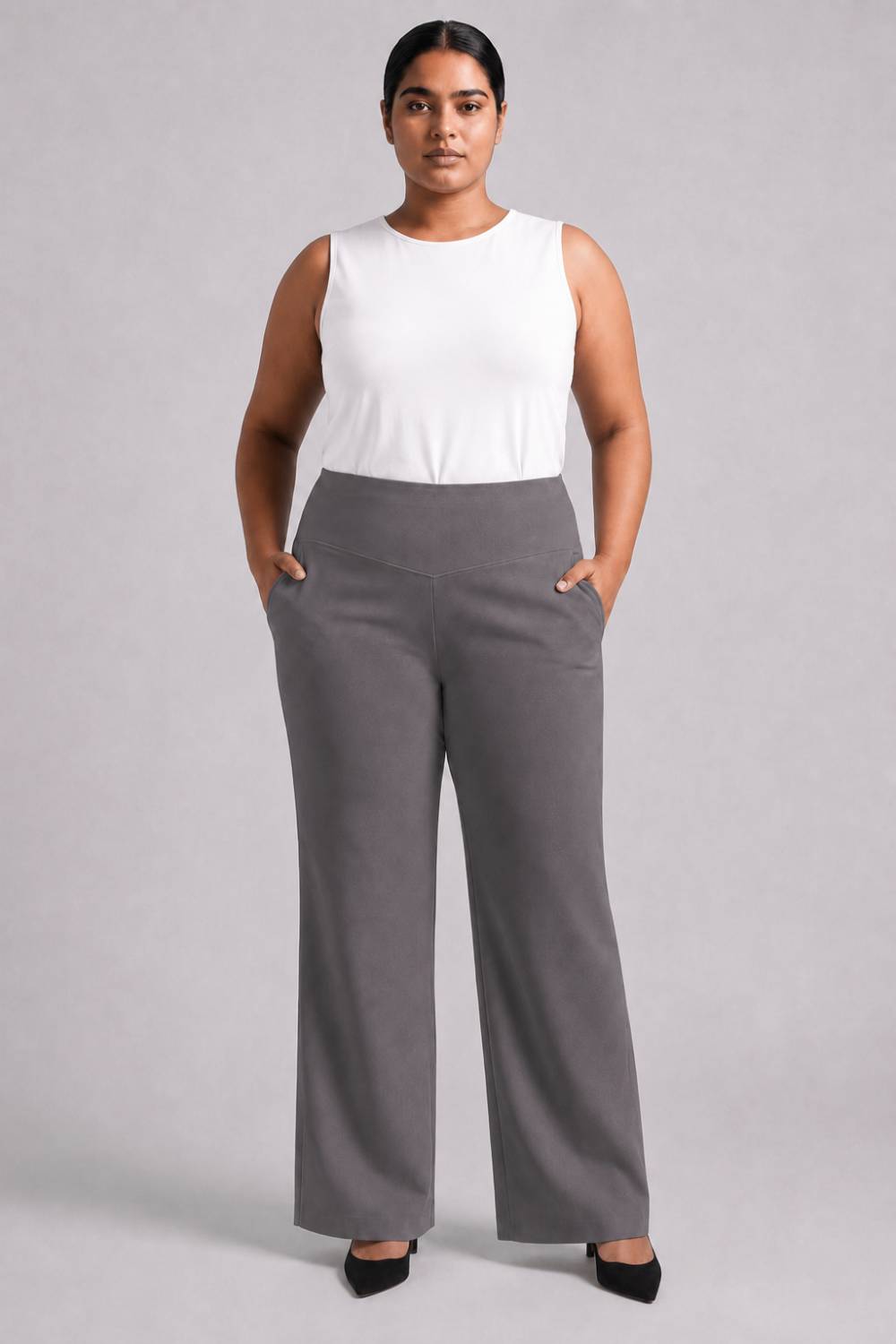 Plus Size Grey Tummy Shaper Flare Pants