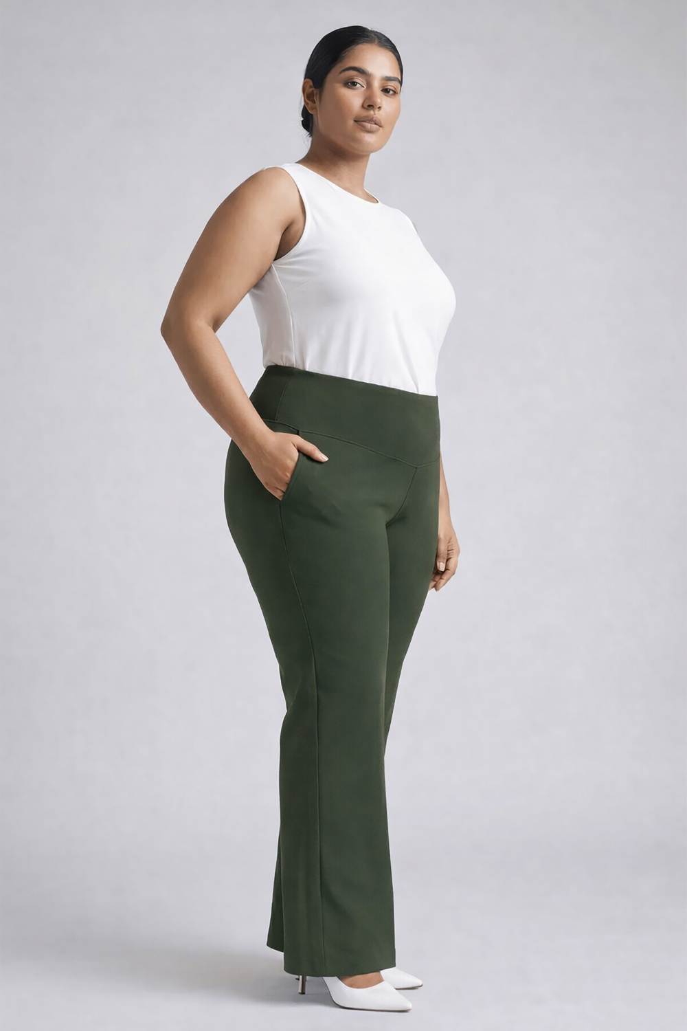 Plus Size Plus Size Olive Tummy Shaper Flare Pants