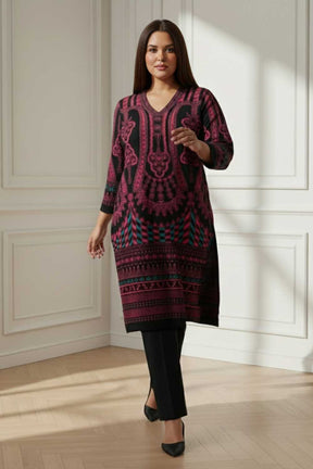 Plus Size Black Red SnugWeave™ Winter Kurta