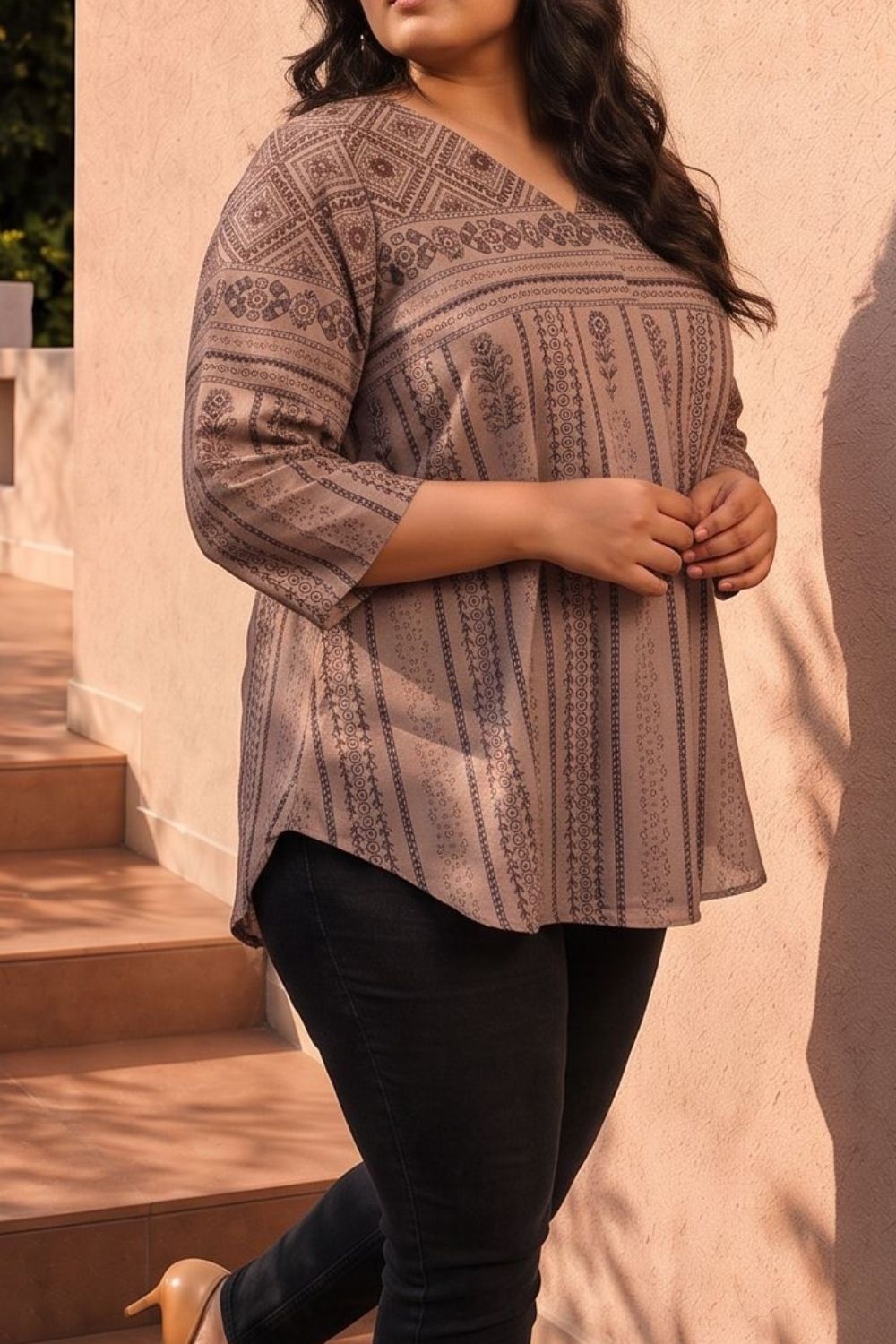 Buy Plus Size Ethnic Print Tunic Top