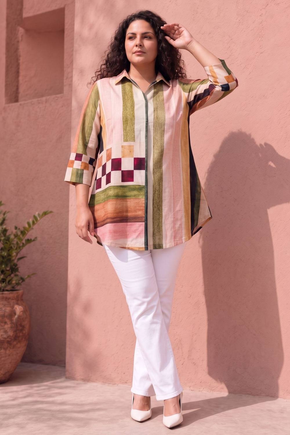 Plus Size Plus Size Abstract check Print Top