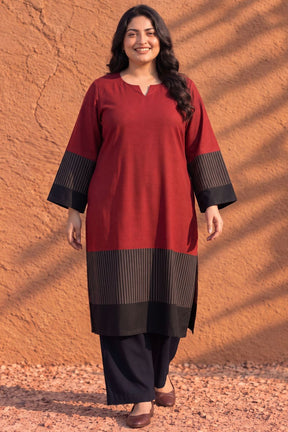 Plus Size Bold Red Contrast Detail SnugWeave™  Kurta