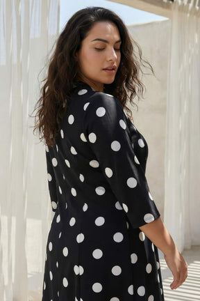Plus Size Black Polka Print Rayon Midi Dress