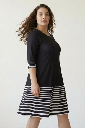 White Stripe Bottom Play Black Printed Dress