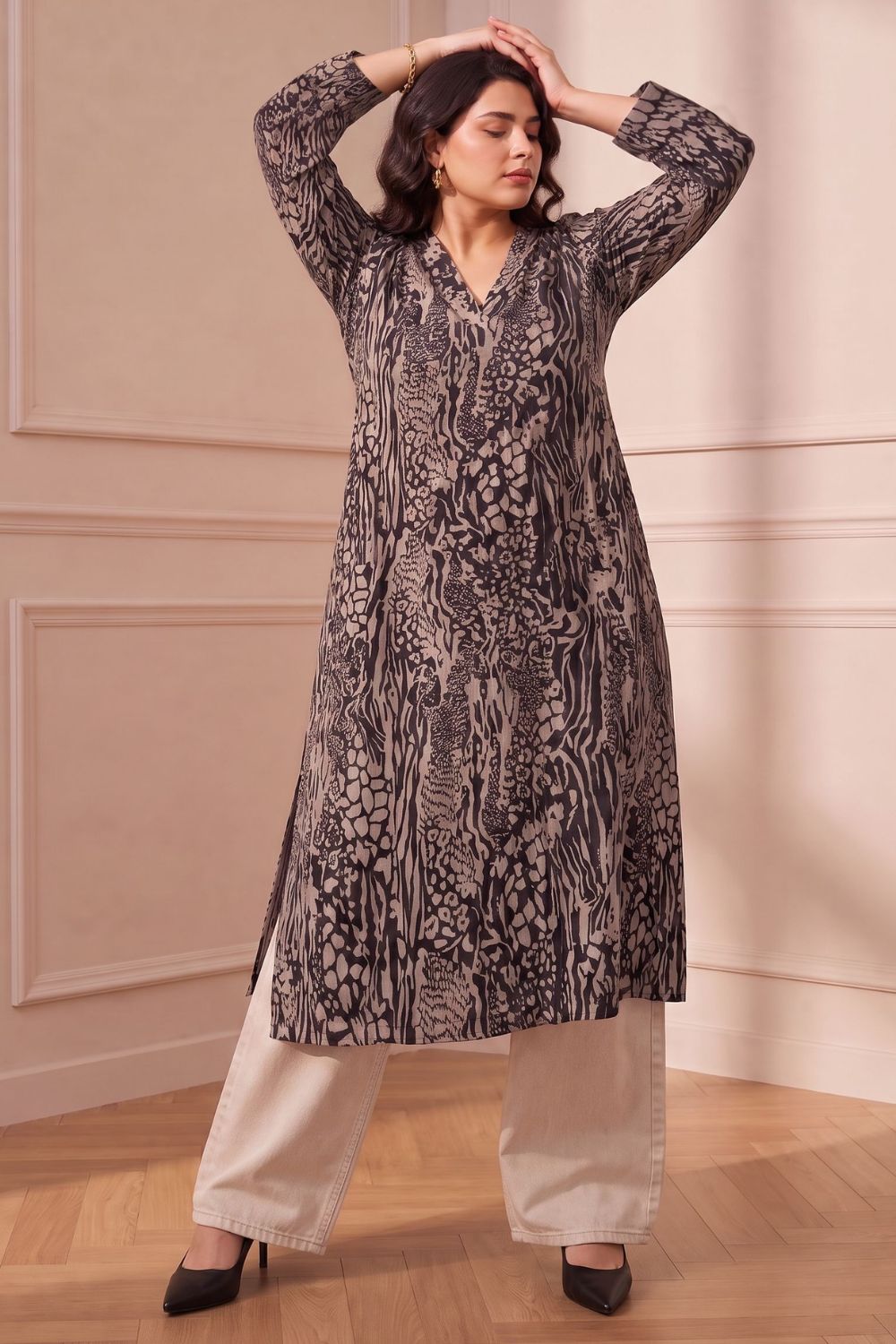 Plus Size Animal Print  SnugWeave™  Straight-Fit Kurta