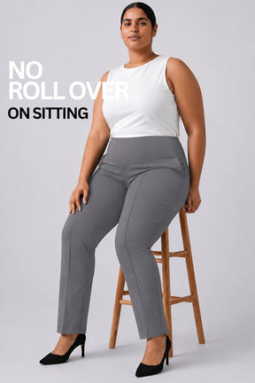 Plus Size Grey Tummy Shaper Straight Fit Pants