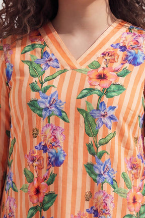 Plus Size Orange Floral Stripes Top