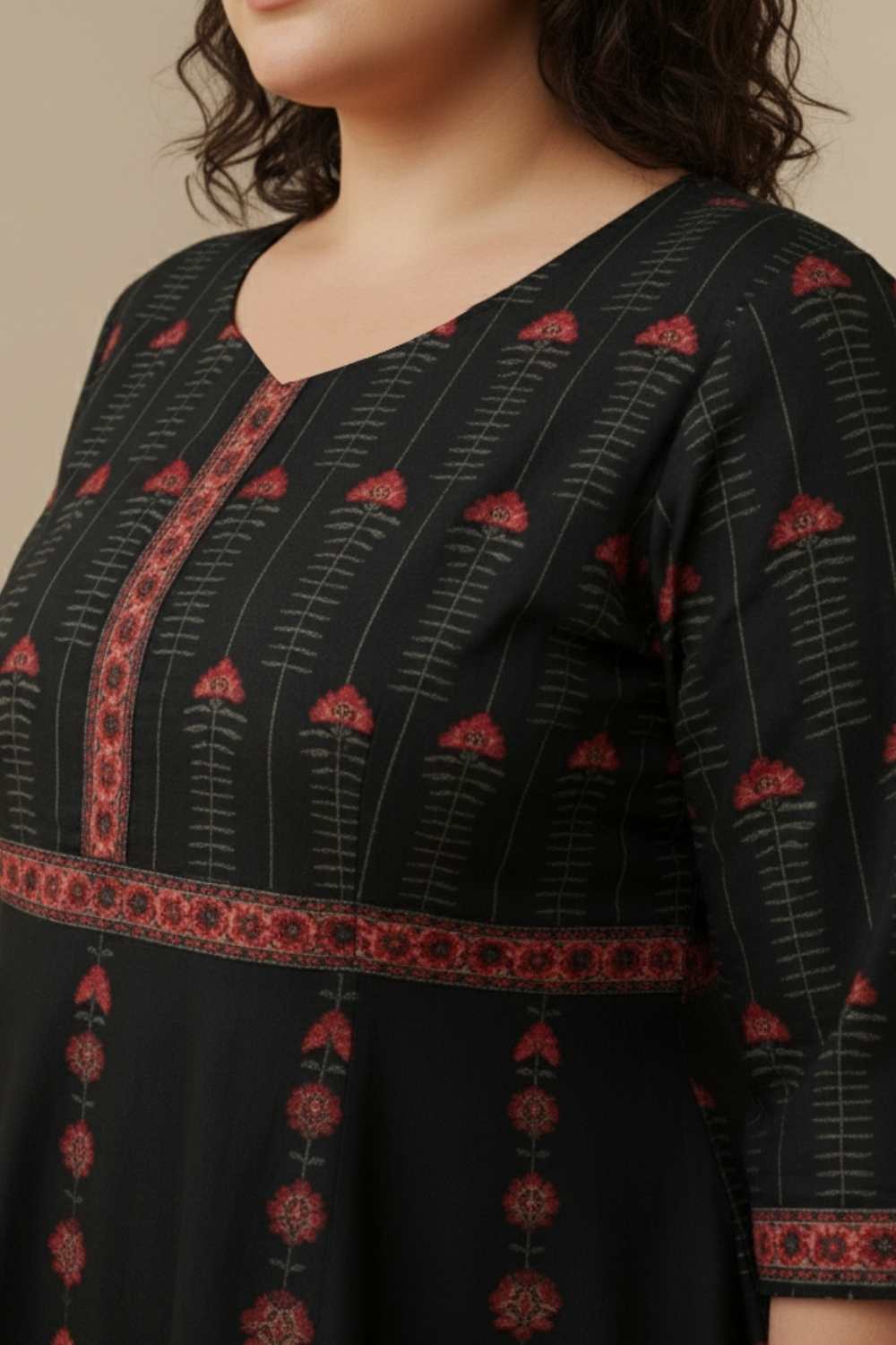 Plus Size Black Advika Printed Dress