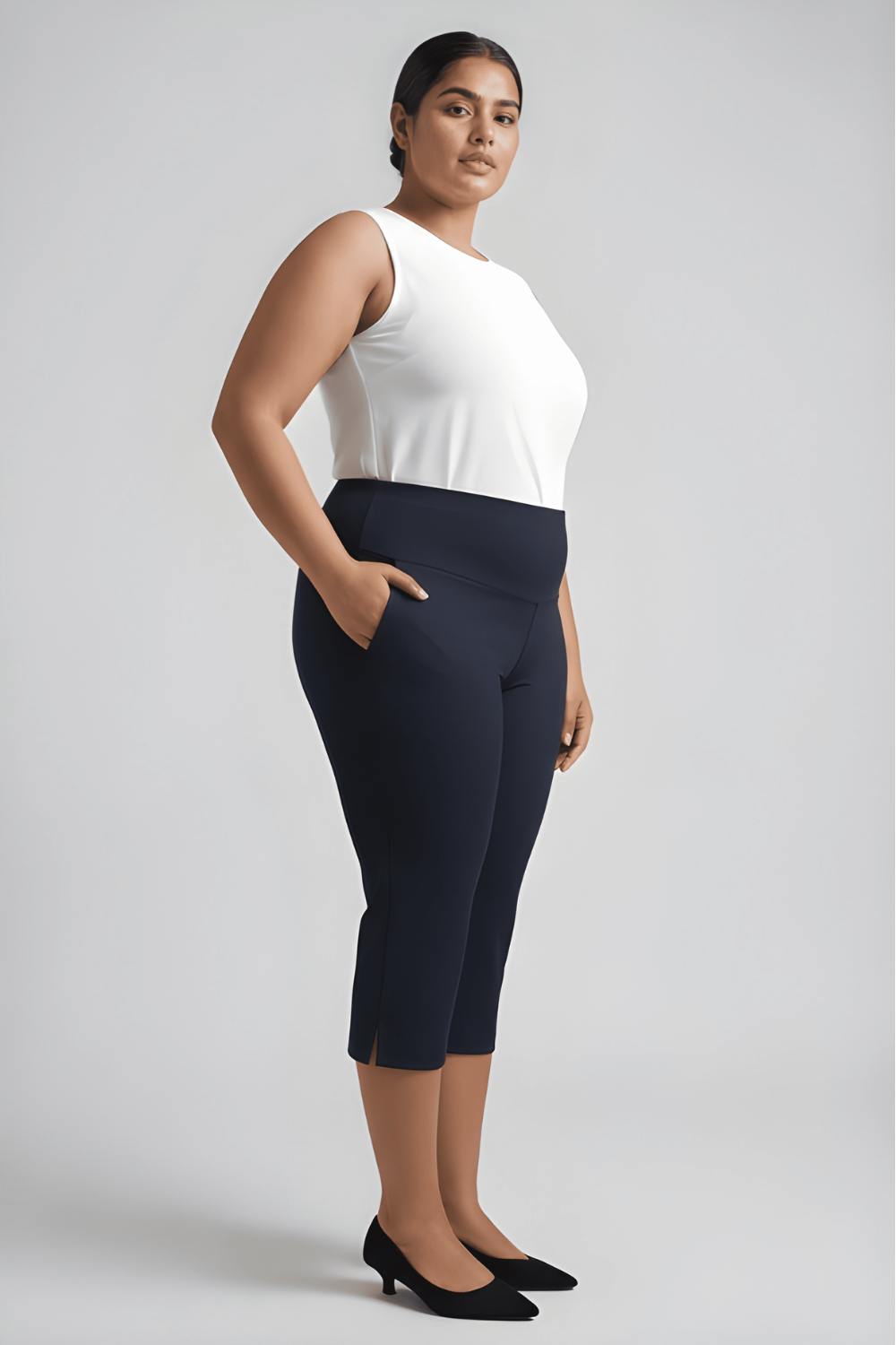Navy New Fit Tummy Tucker Crop Pants for Women