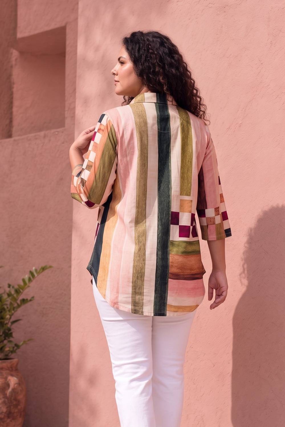 Plus Size Abstract check Print Top for Women