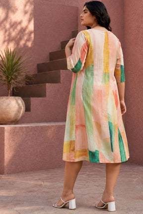 Plus Size Multicolor Abstract Printed A-Line Midi Dress
