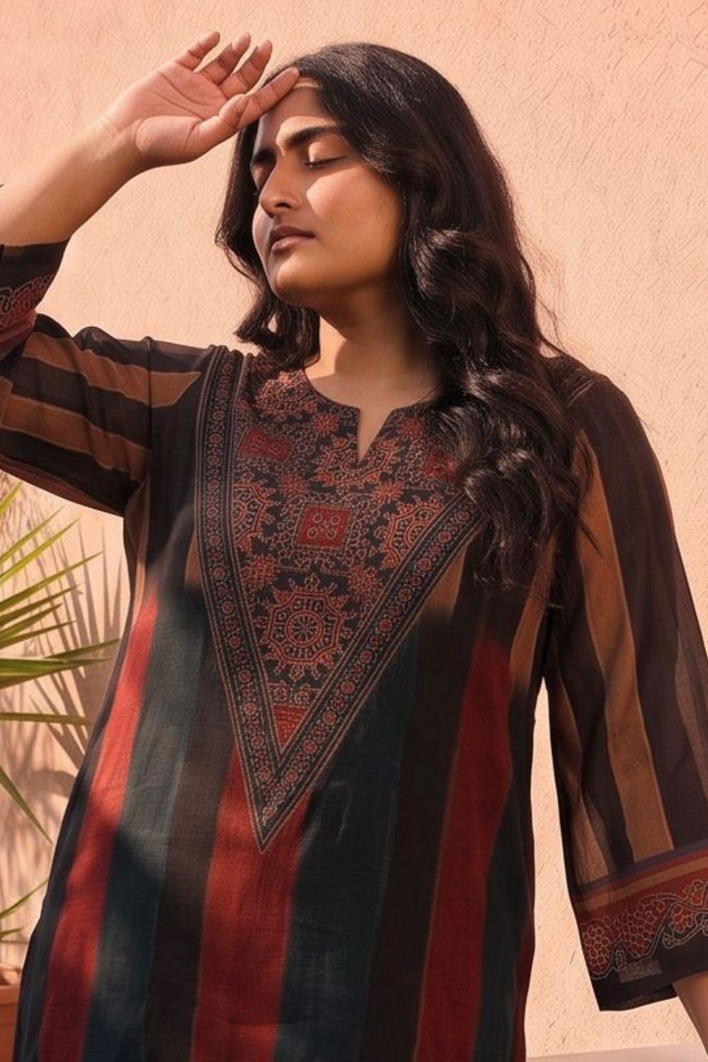 Plus Size Striped Printed Straight Georgette Kurta for Women